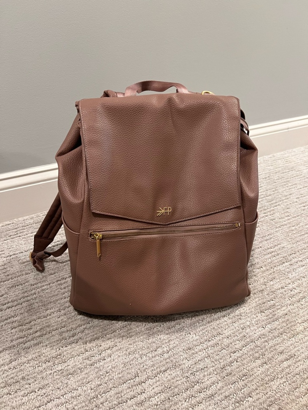 Freshly Picked Taupe Brown Pebbled Faux Leather Backpack
